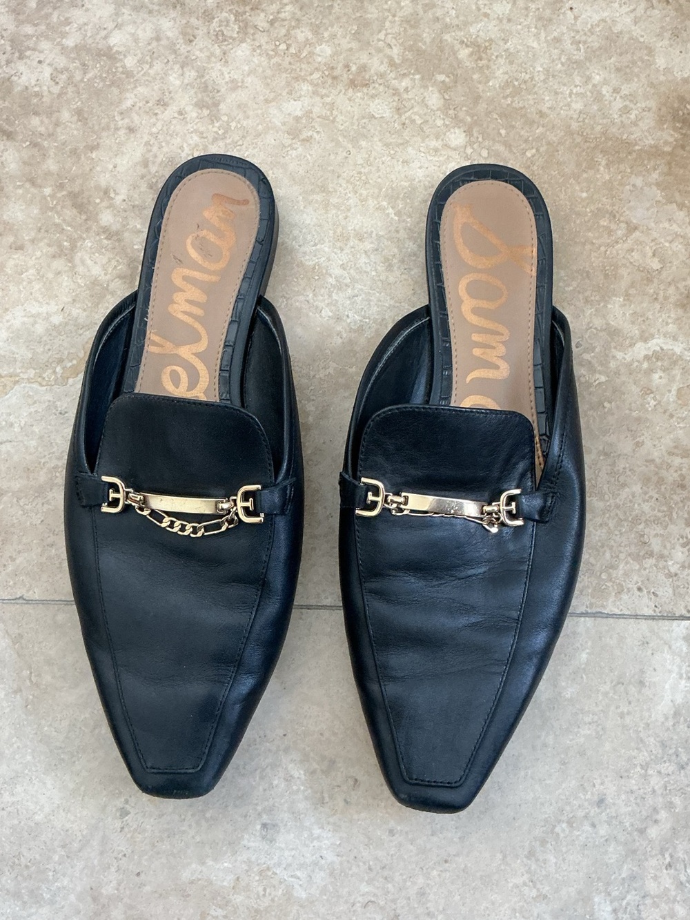 Sam Edelman EVELAN Black Leather Flat Mules Loafers